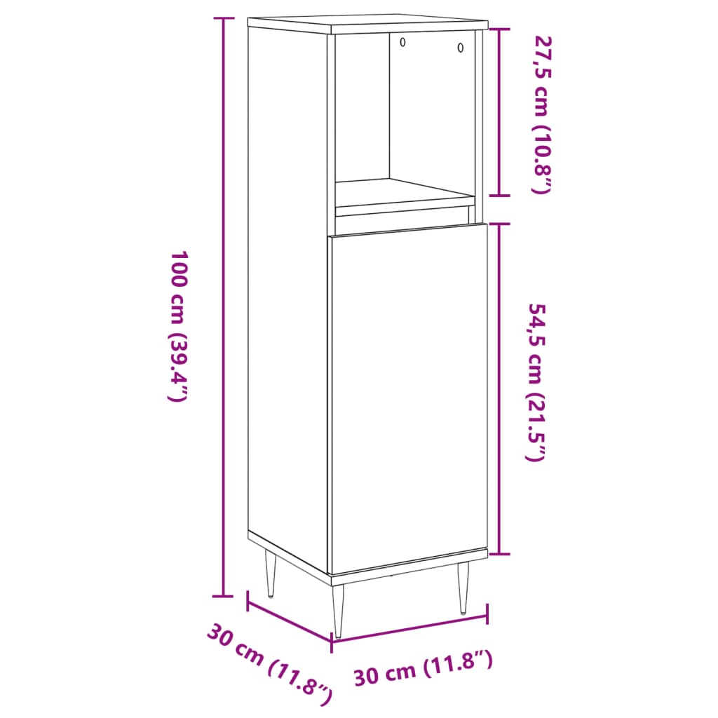 Dulap de baie, gri beton, 30x30x100 cm, lemn prelucrat