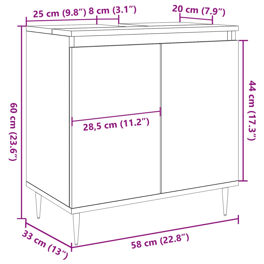 Dulap de baie, gri beton, 58x33x60 cm, lemn prelucrat