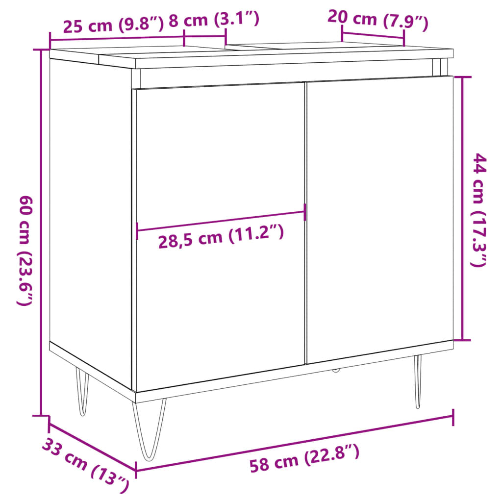 Dulap de baie, gri beton, 58x33x60 cm, lemn prelucrat