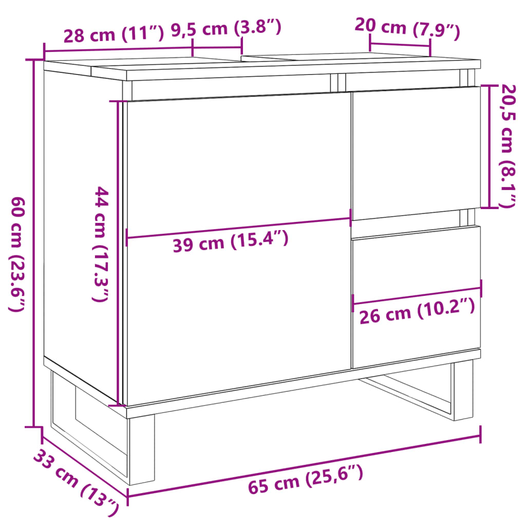 Dulap de chiuvetă baie, gri beton, 65x33x60 cm, lemn prelucrat