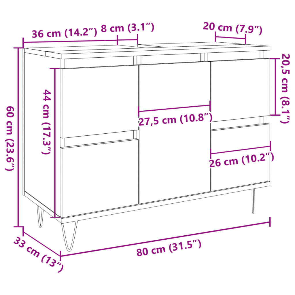 Dulap pentru baie, gri beton, 80x33x60 cm, lemn compozit