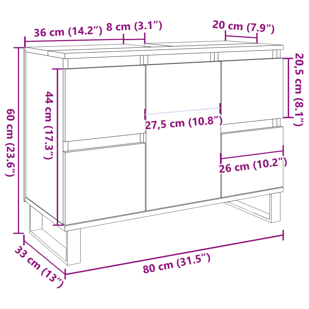 Dulap chiuvetă baie stejar artizanal 80x33x60 cm lemn prelucrat