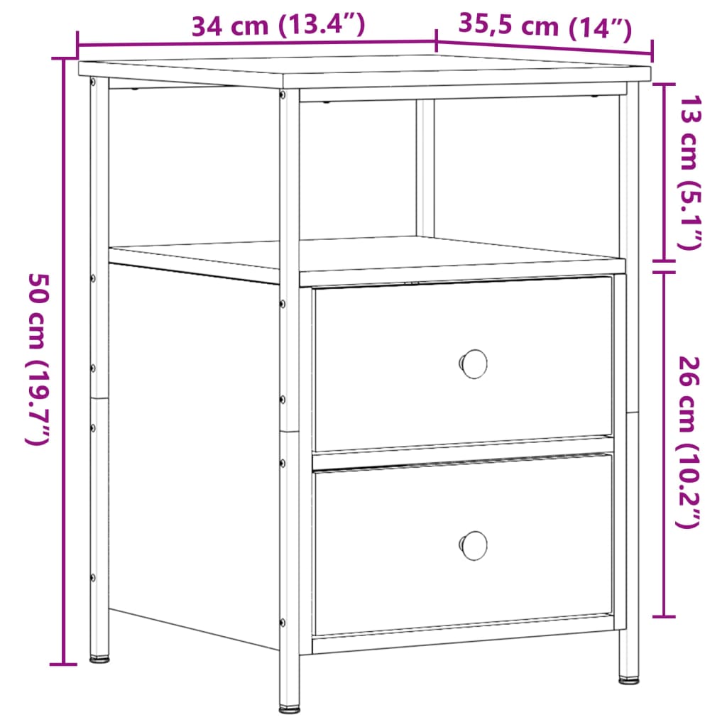 Noptiere 2 buc. stejar artizanal, 34x35,5x50 cm, lemn prelucrat