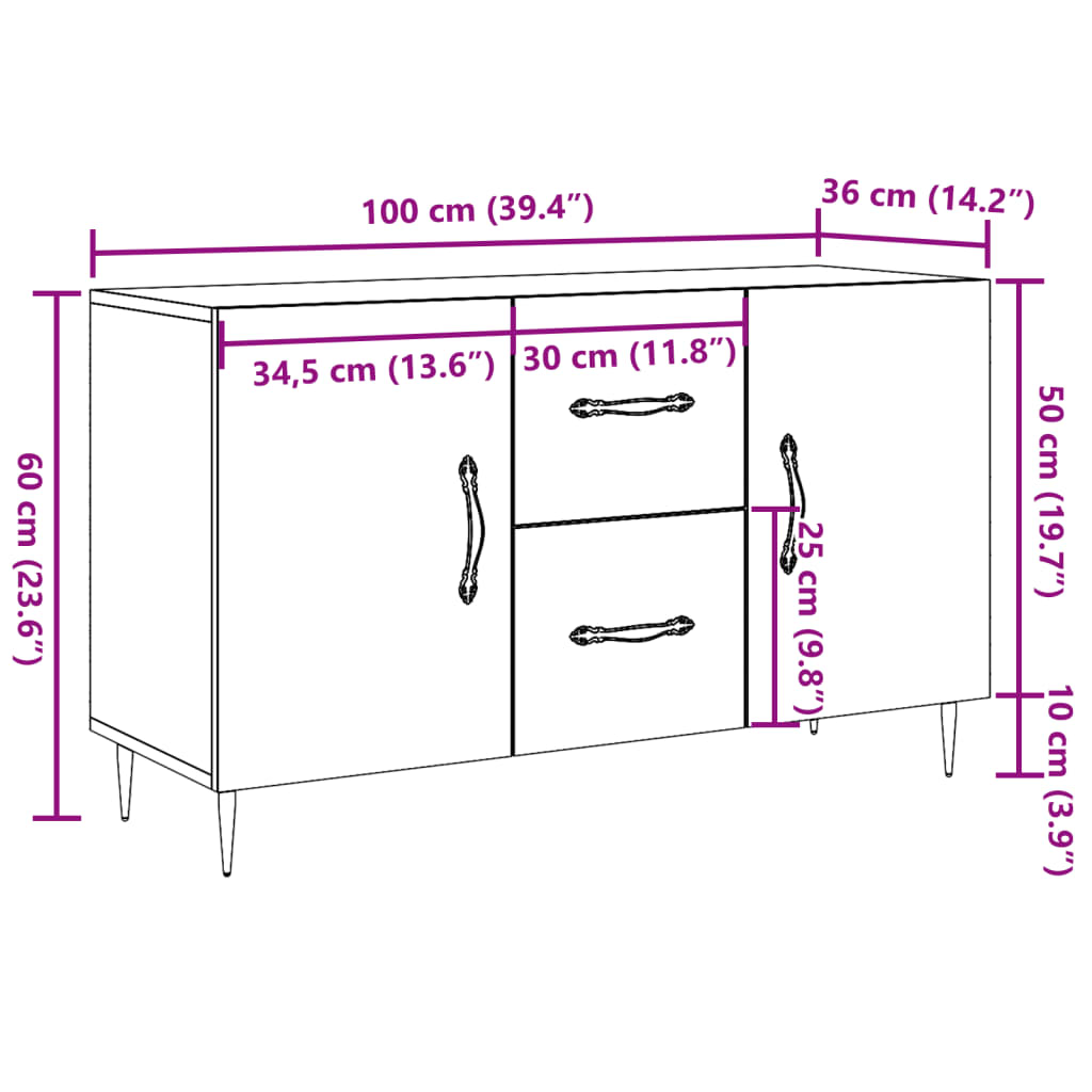 Dulap, stejar artizanal, 100x36x60 cm, lemn prelucrat