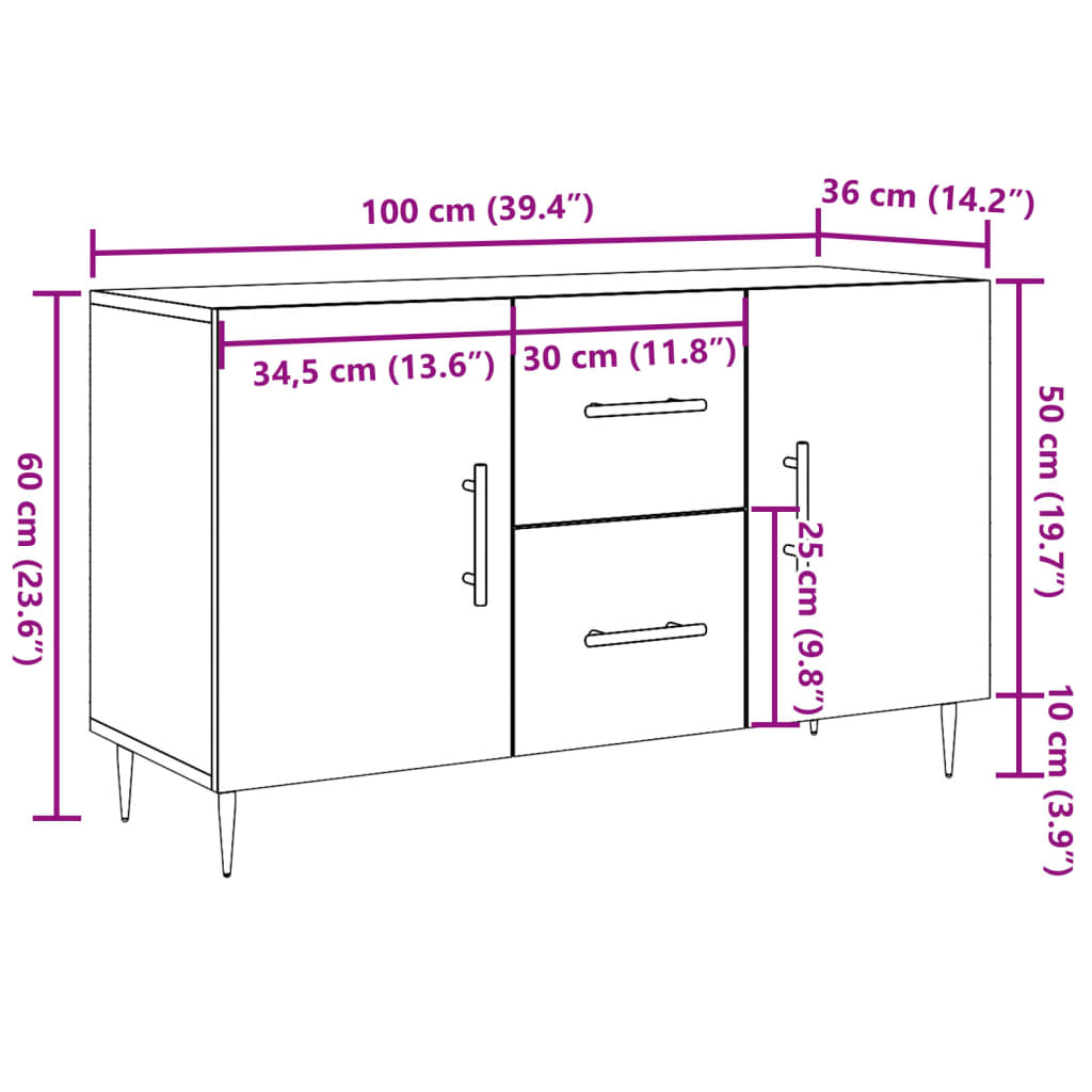 Dulap, stejar artizanal, 100x36x60 cm, lemn prelucrat
