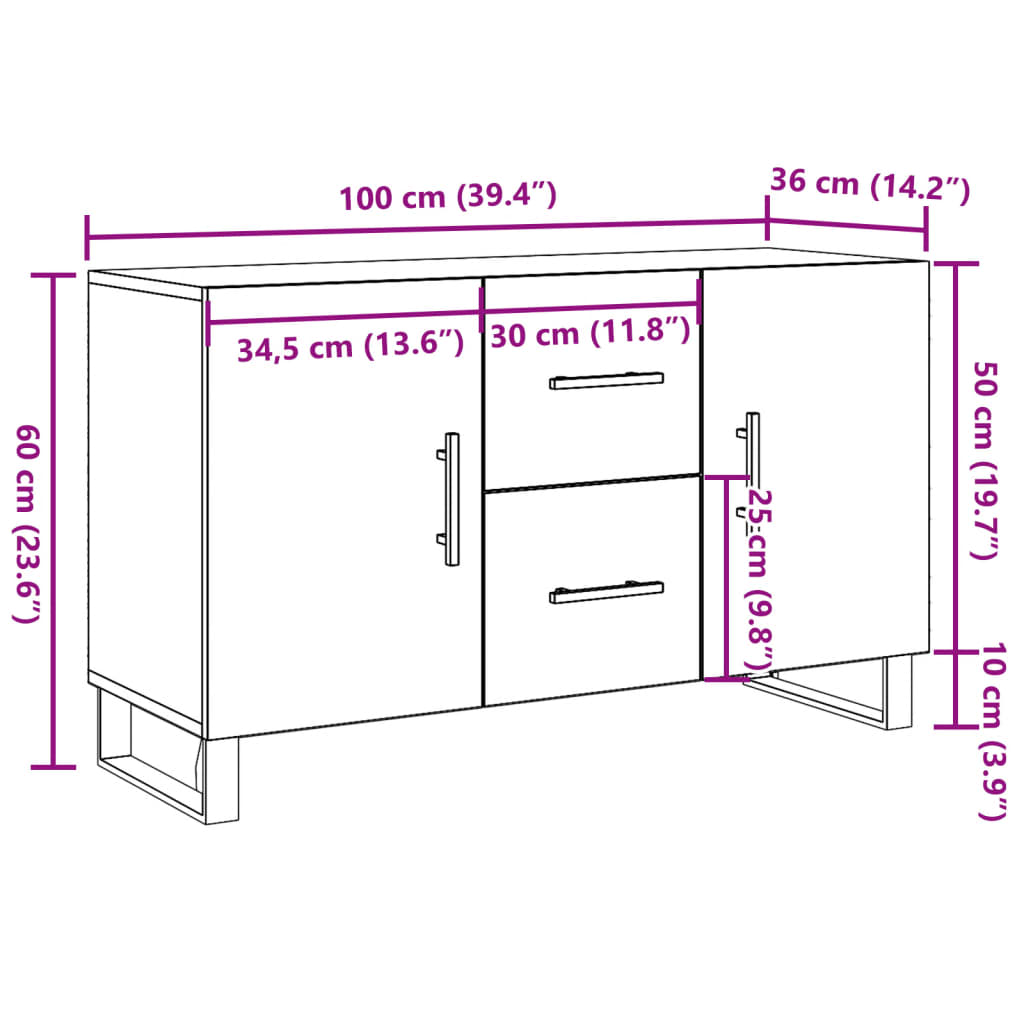 Dulap, stejar artizanal, 100x36x60 cm, lemn prelucrat