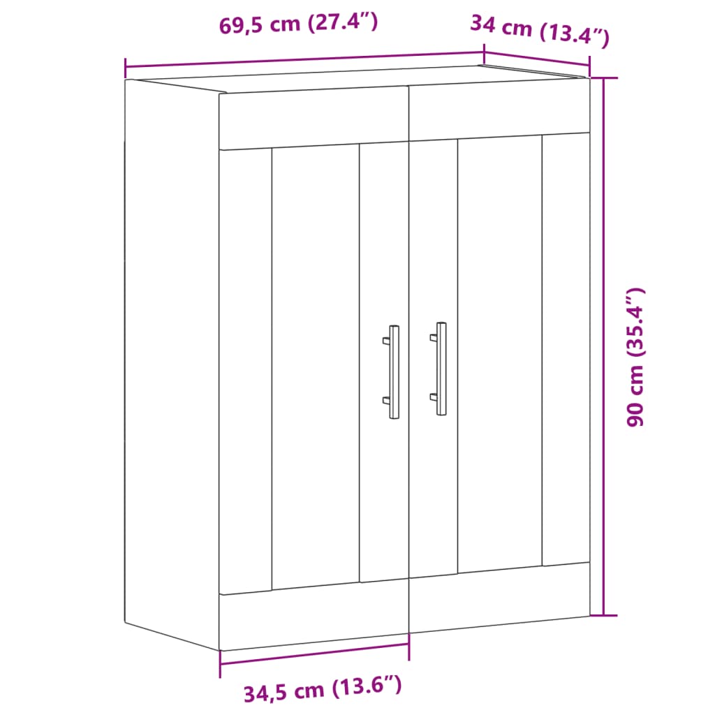 Dulap, stejar artizanal, 69,5x34x90 cm, lemn prelucrat