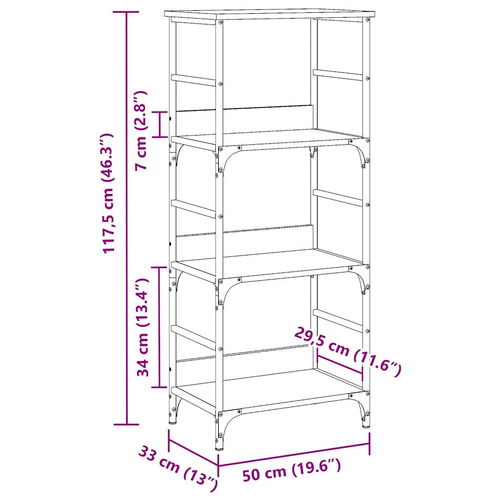 Bibliotecă, stejar artizanal, 50x33x117,5 cm, lemn prelucrat