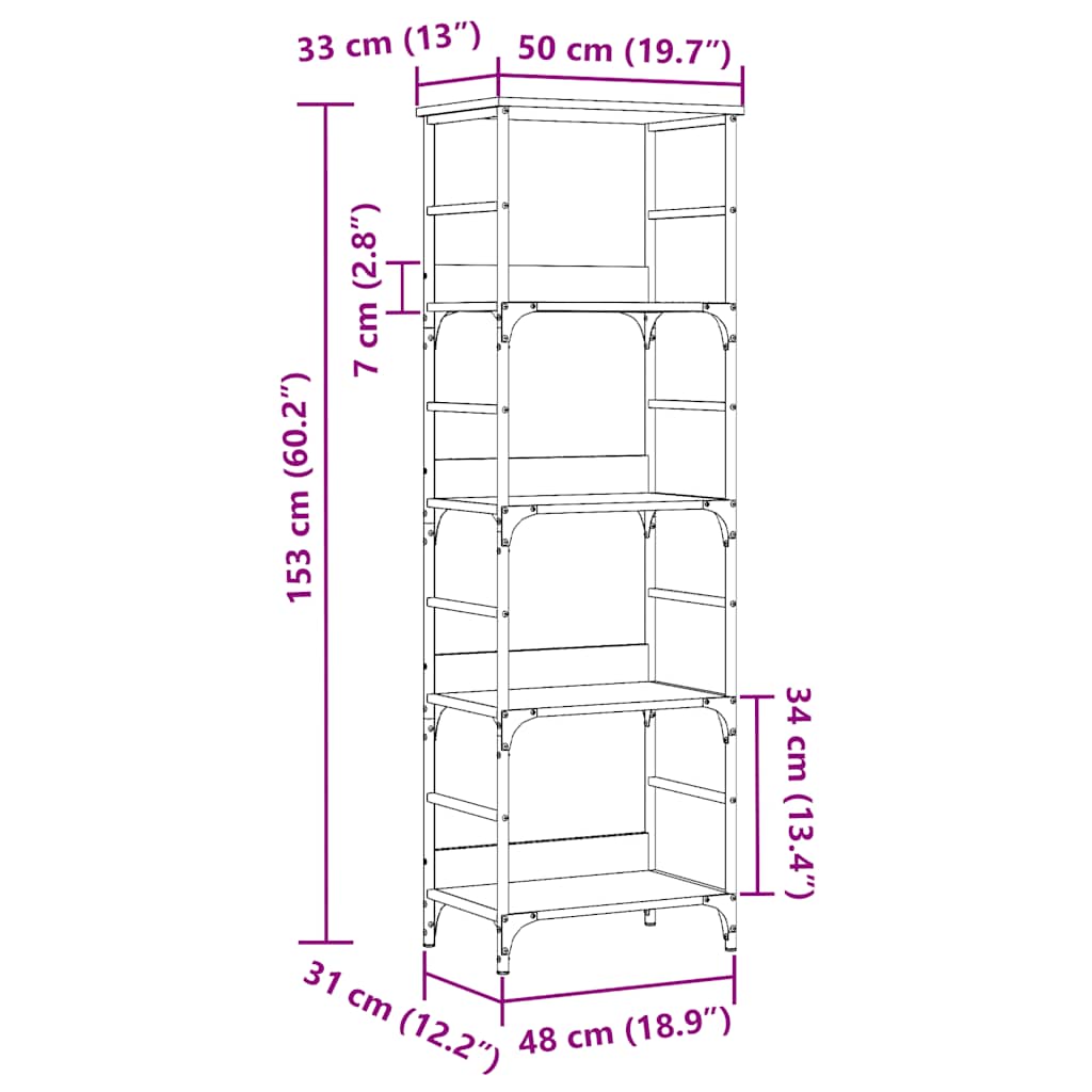 Bibliotecă, lemn vechi, 50x33x153 cm, lemn prelucrat