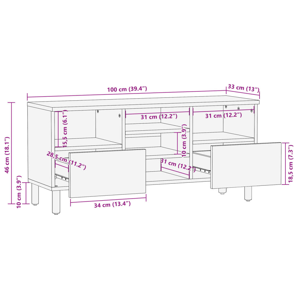 Dulap TV, negru, 100x33x46 cm, lemn prelucrat