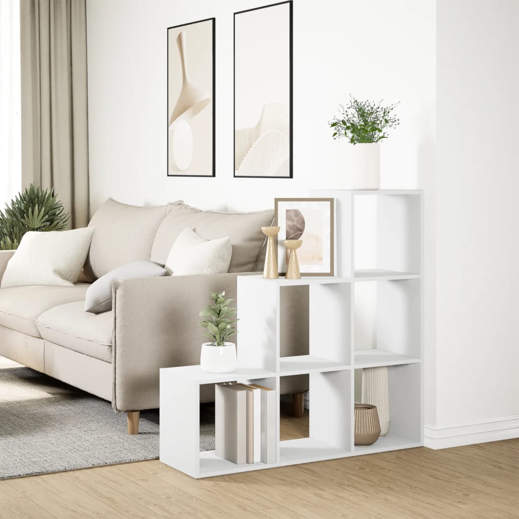 Bibliotecă/separator cameră 3 niveluri , alb, 99x29x99 cm, lemn
