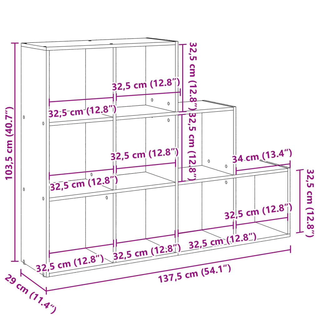 Bibliotecă/separator cameră gri beton 137,5x29x103,5 cm lemn