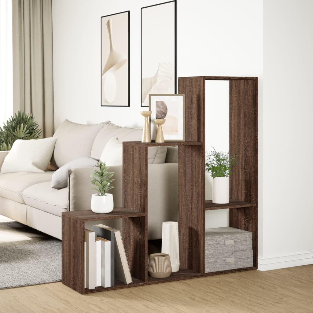 Bibliotecă/separator 3 niveluri stejar maro 123x29x123 cm lemn