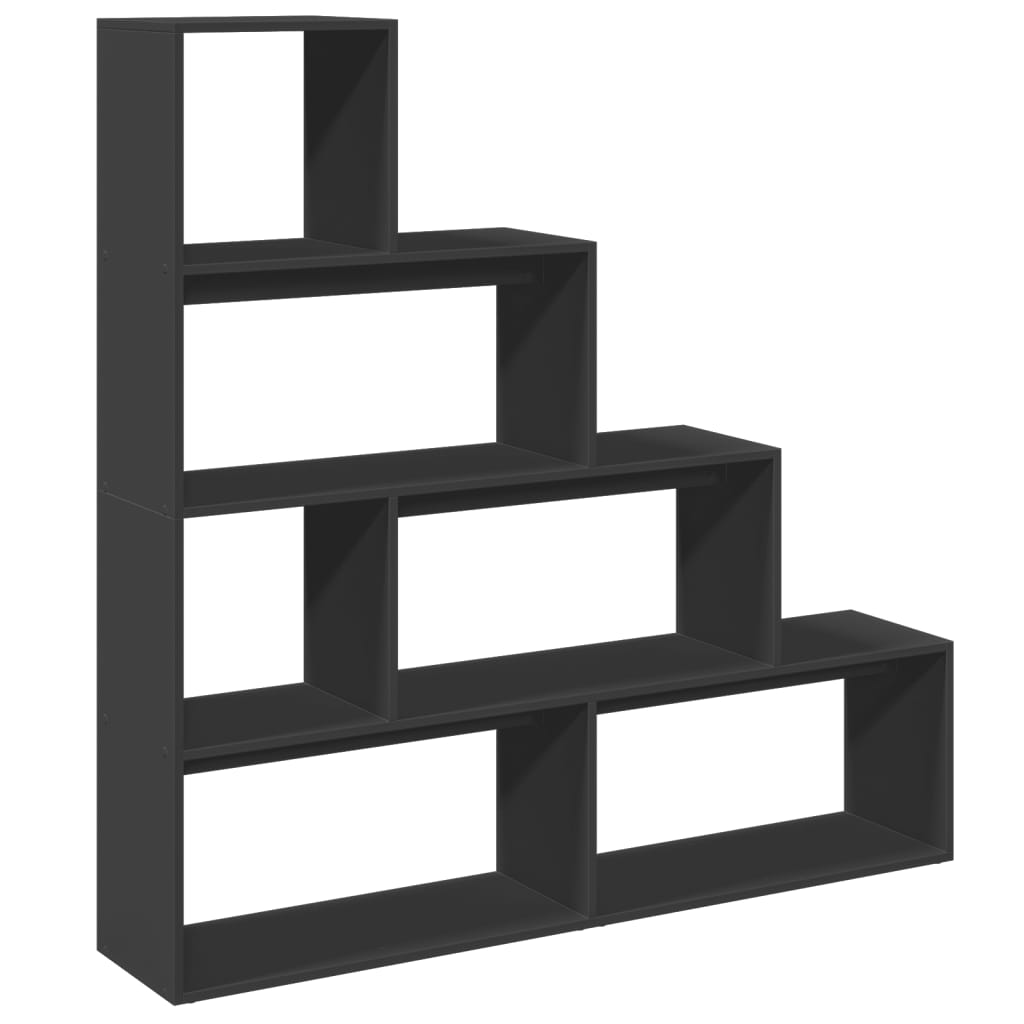 Bibliotecă/separator 4 niveluri, negru 143,5x29x143,5cm lemn