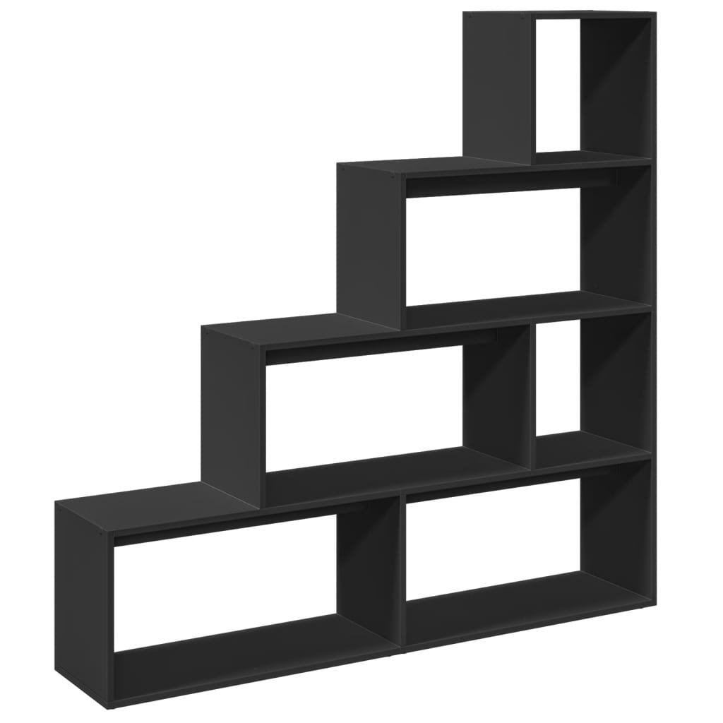 Bibliotecă/separator 4 niveluri, negru 143,5x29x143,5cm lemn