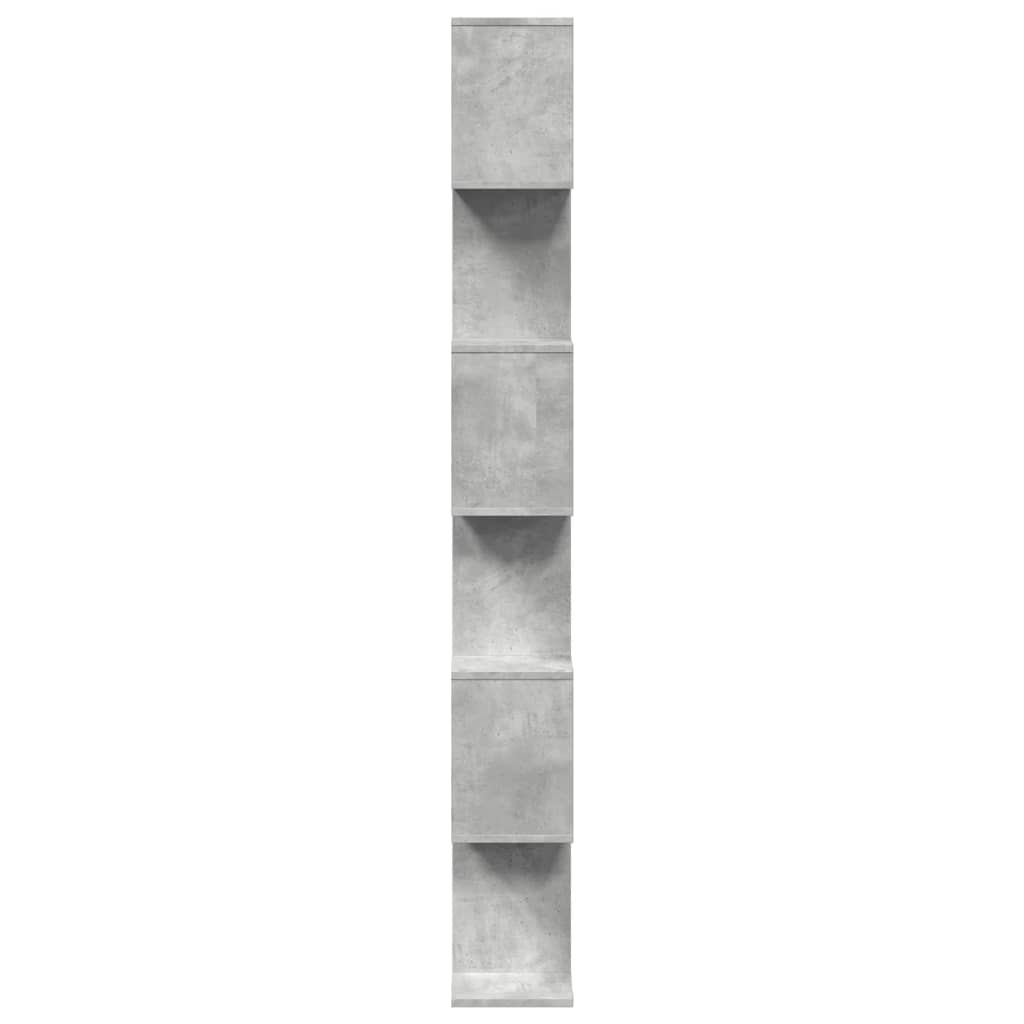 Bibliotecă/separator 6 niveluri gri beton 70x24x193 cm lemn