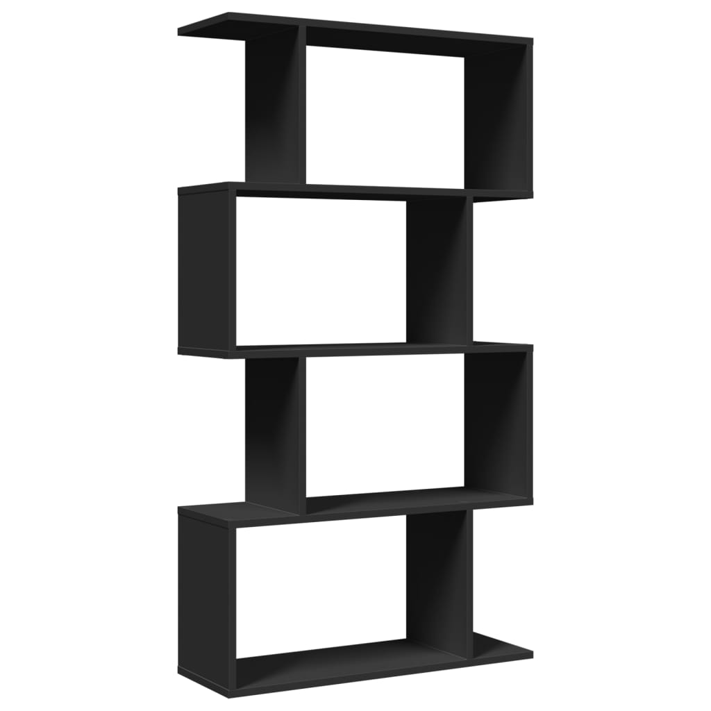 Bibliotecă/separator cameră 4 niveluri negru 70x24x129 cm, lemn