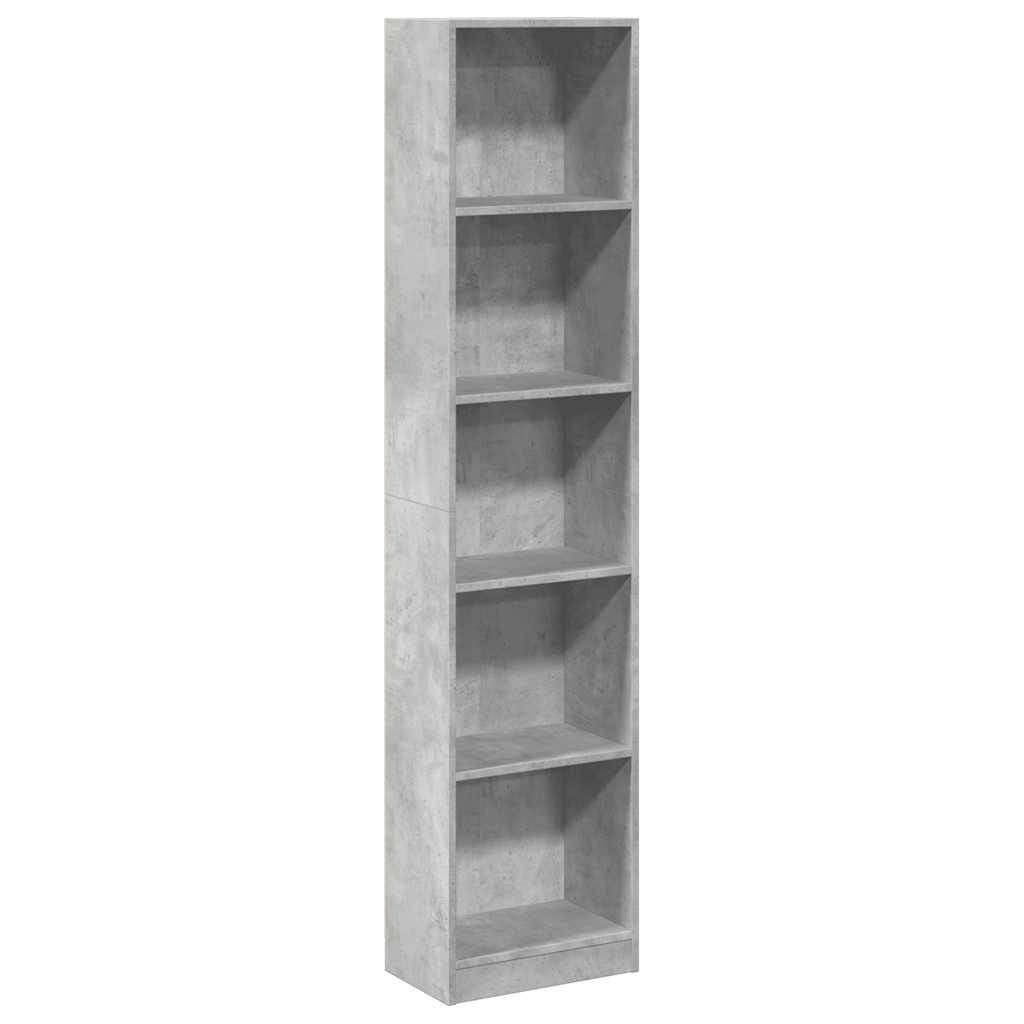 Bibliotecă, gri beton, 40x24x176 cm, lemn compozit