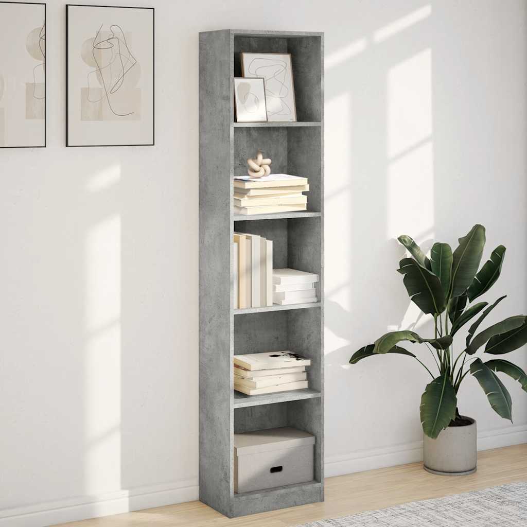 Bibliotecă, gri beton, 40x24x176 cm, lemn compozit