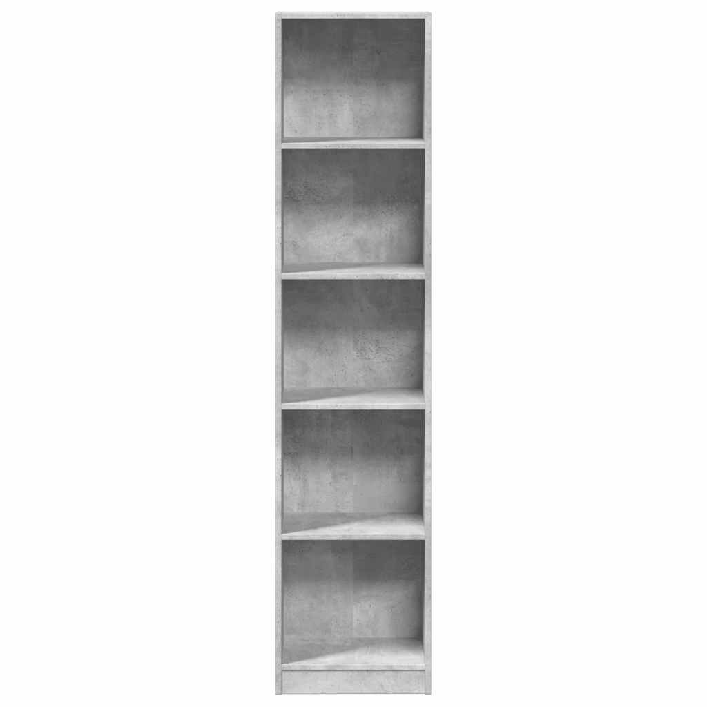 Bibliotecă, gri beton, 40x24x176 cm, lemn compozit