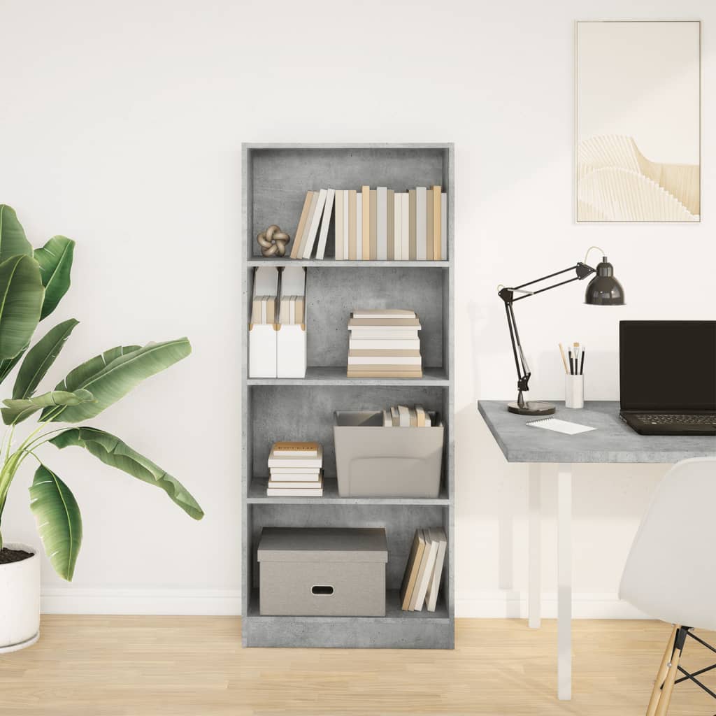 Bibliotecă, gri beton, 60x24x143 cm, lemn prelucrat