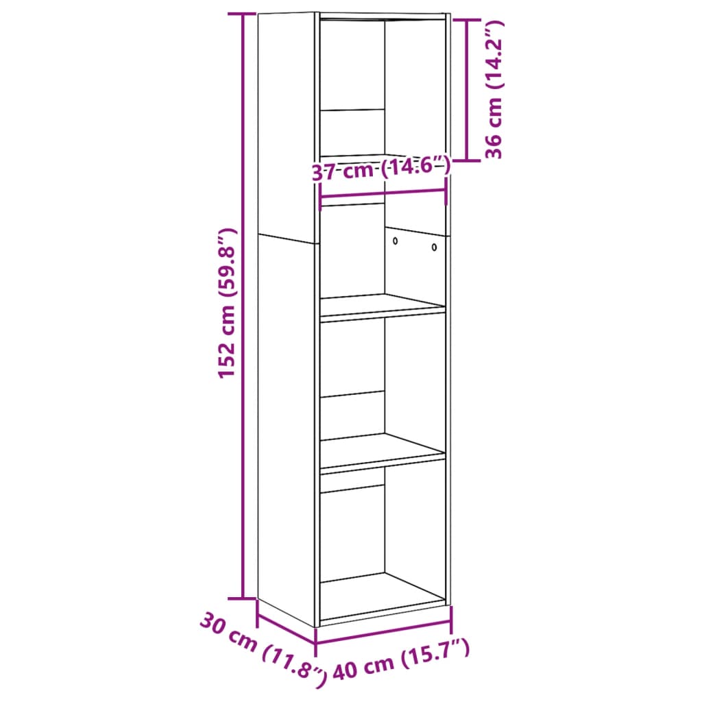 Bibliotecă, alb, 40x30x152 cm, lemn prelucrat