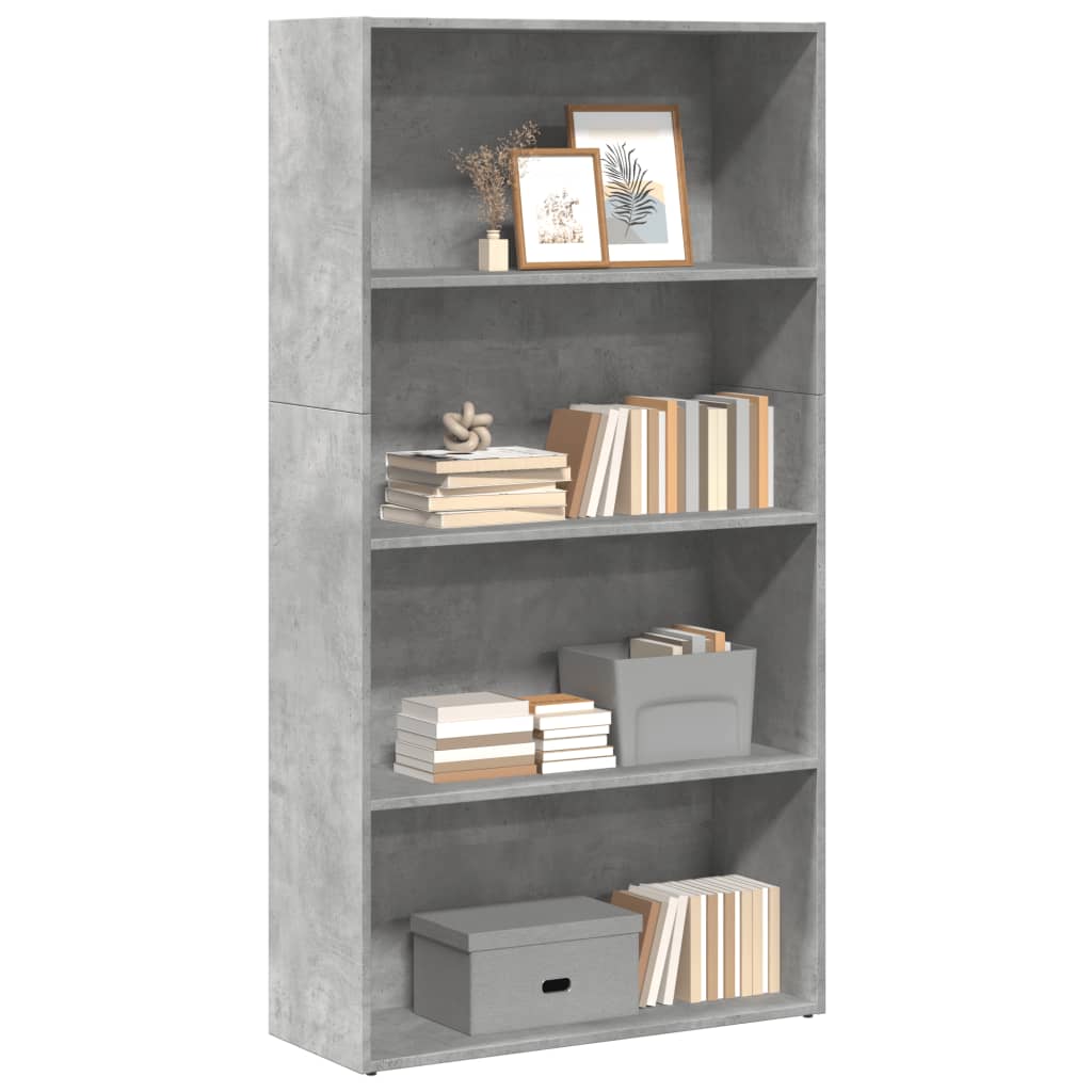 Bibliotecă, gri beton, 80x30x152 cm, lemn prelucrat