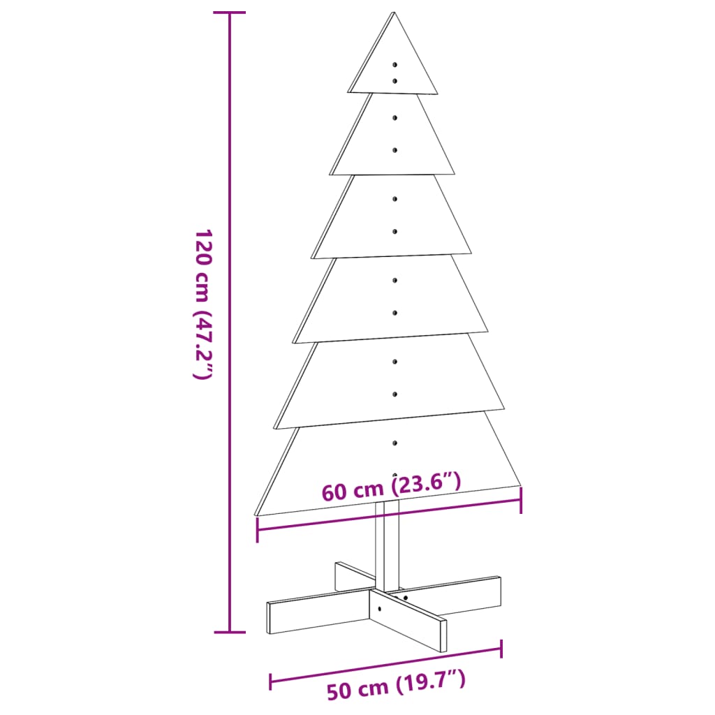 Brad de Crăciun din lemn decorativ, 120 cm, lemn de pin masiv