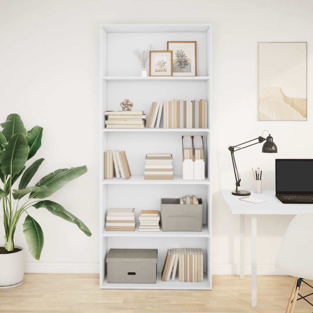 Bibliotecă, alb, 80x30x189 cm, lemn prelucrat