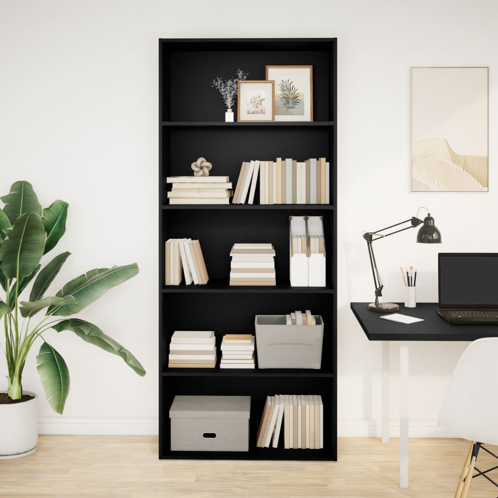 Bibliotecă, negru, 80x30x189 cm, lemn prelucrat