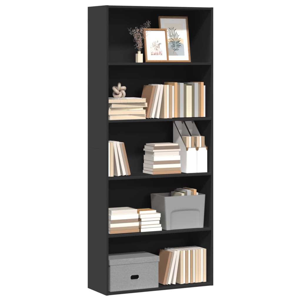 Bibliotecă, negru, 80x30x189 cm, lemn prelucrat