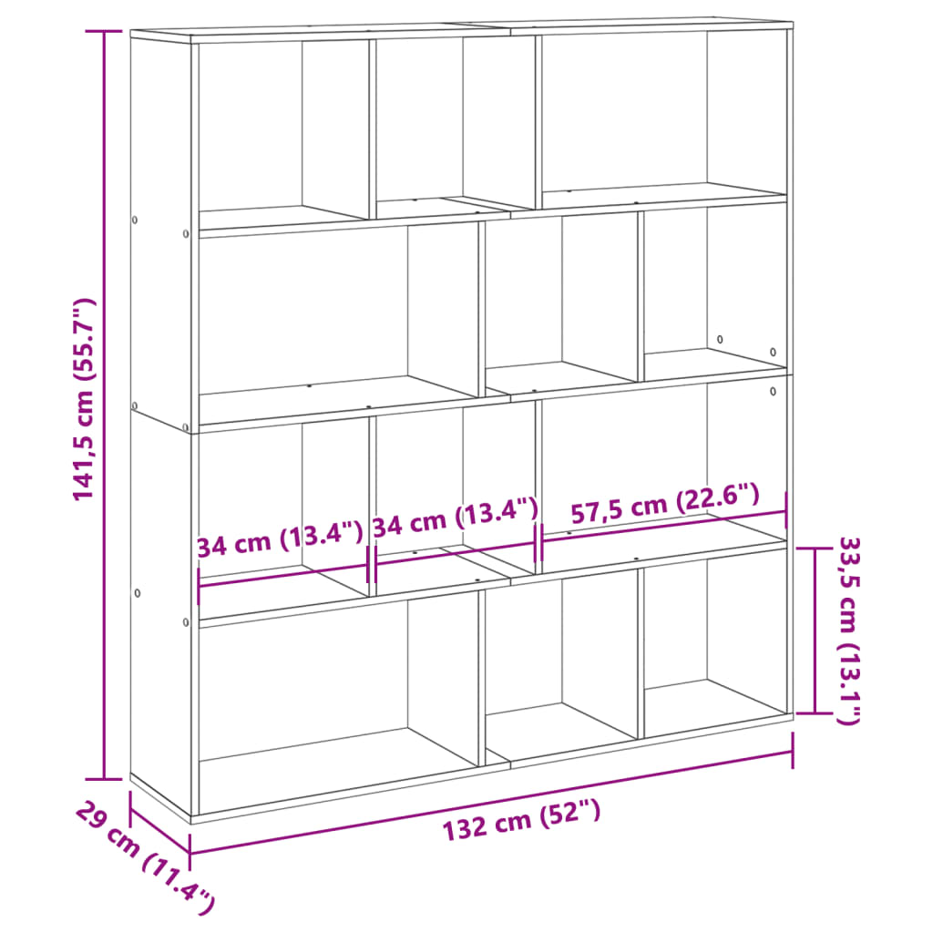 Bibliotecă, stejar maro, 132x29x141,5 cm, lemn prelucrat