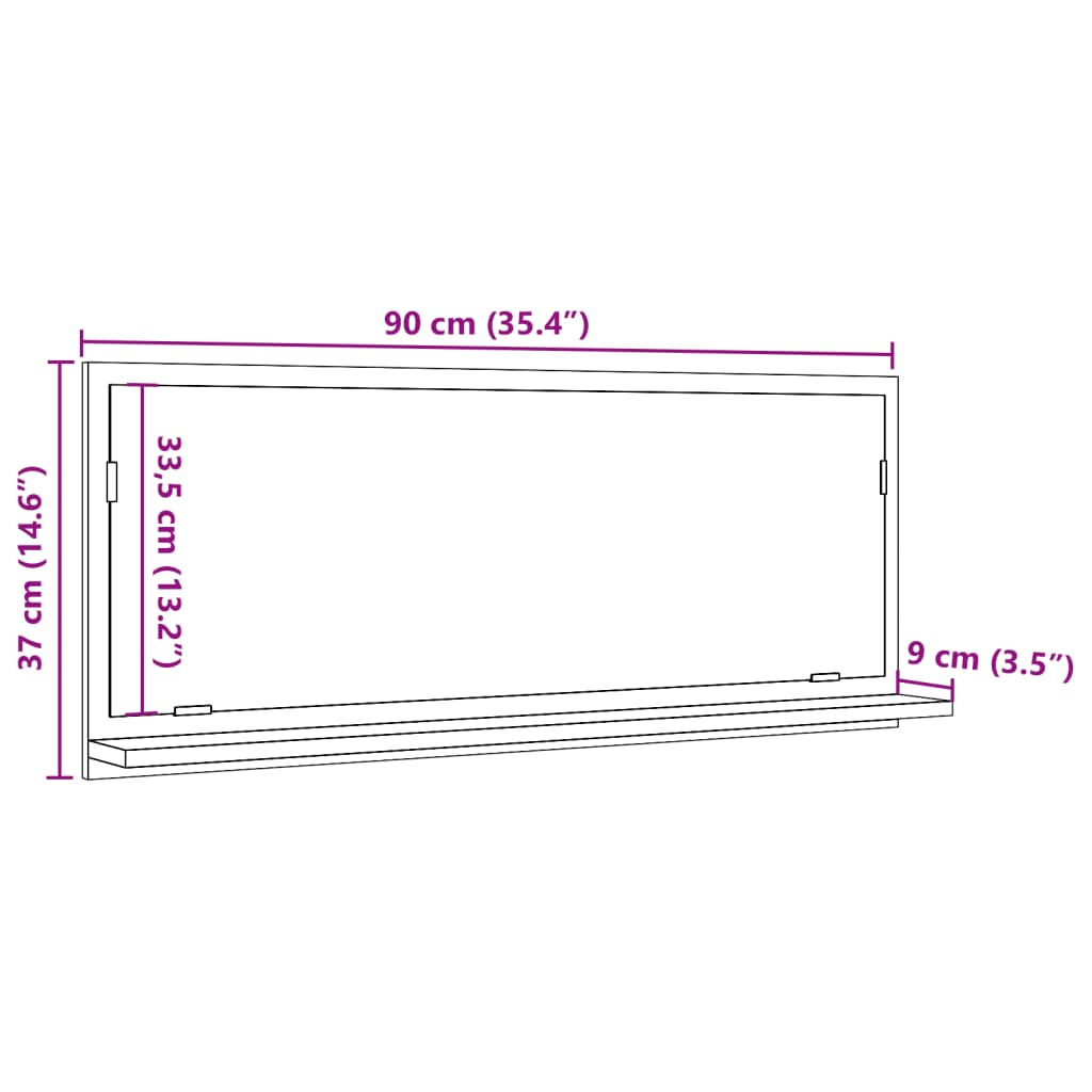 Dulap baie cu oglindă, gri beton, 90x11x37 cm, lemn prelucrat