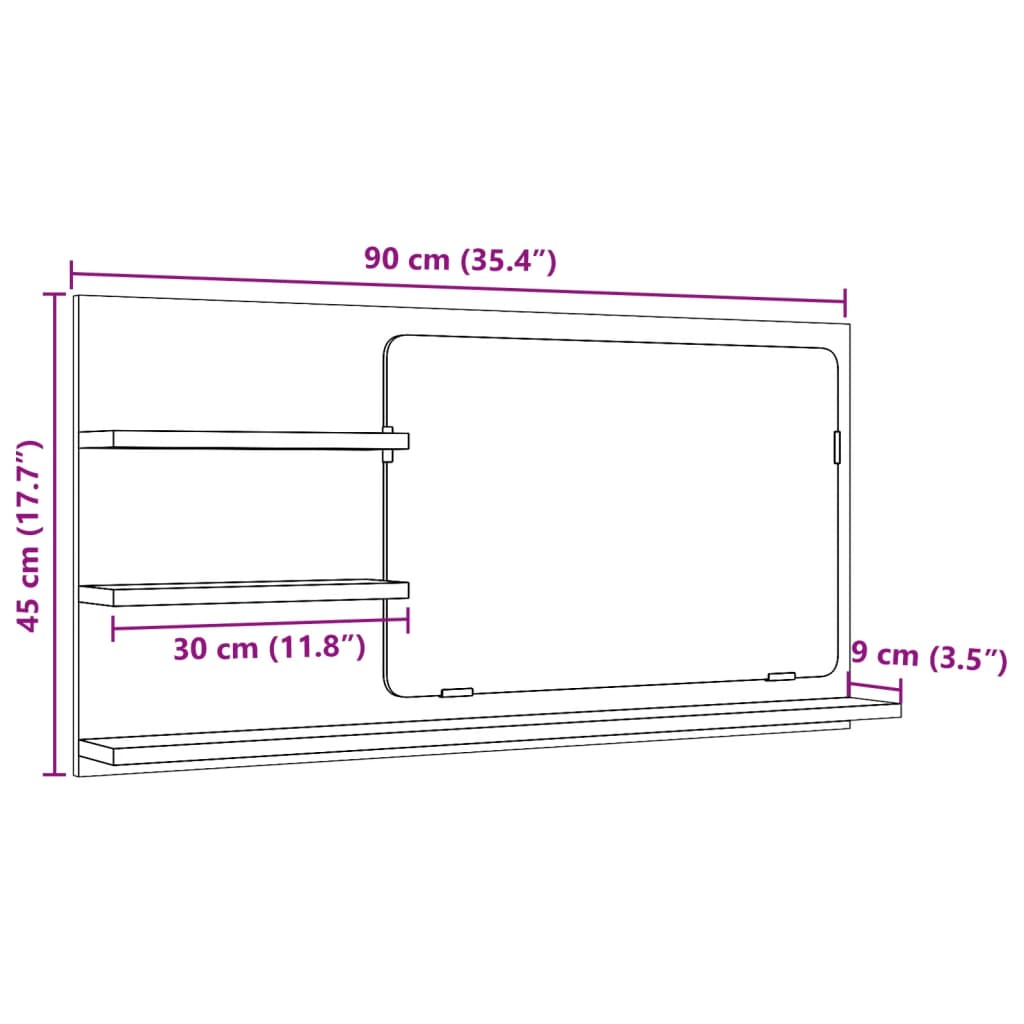 Dulap baie cu oglindă stejar sonoma 90x11x45 cm lemn prelucrat