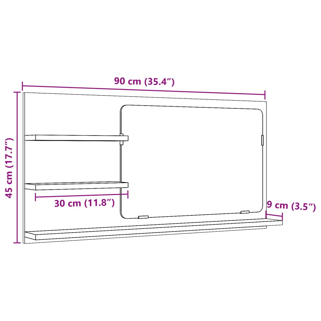 Dulap baie cu oglindă stejar artizanal 90x11x45 cm, lemn