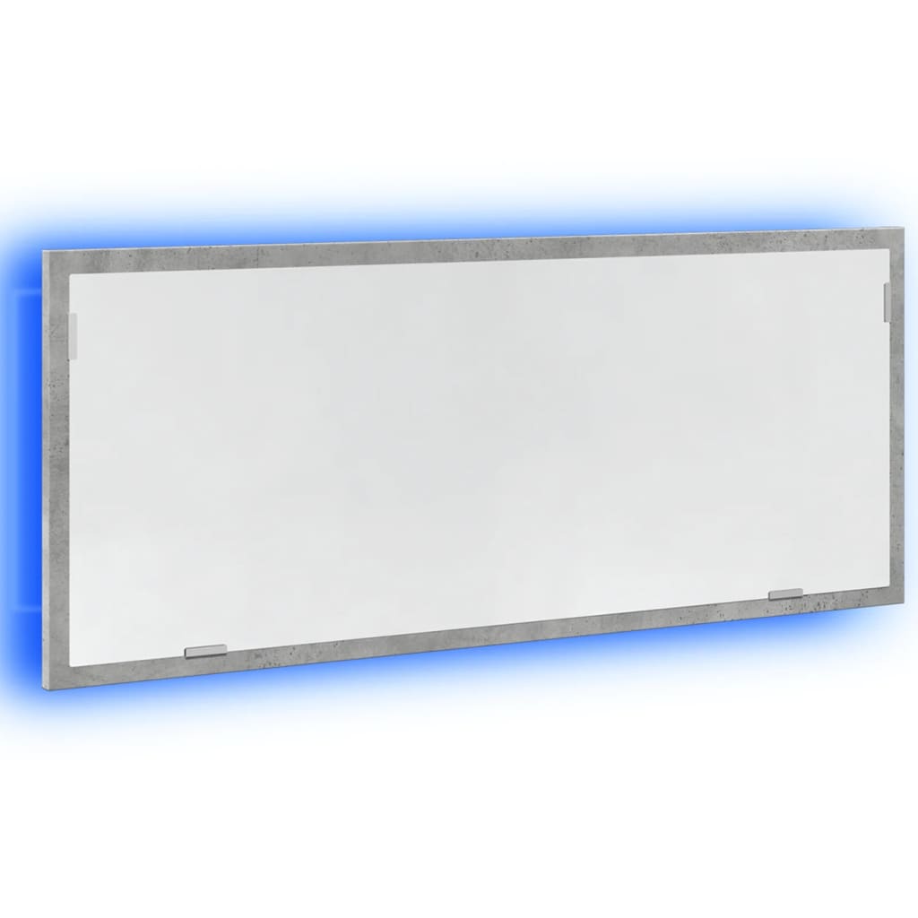 Oglindă de baie cu LED, gri beton, 100x8,5x37cm, lemn prelucrat