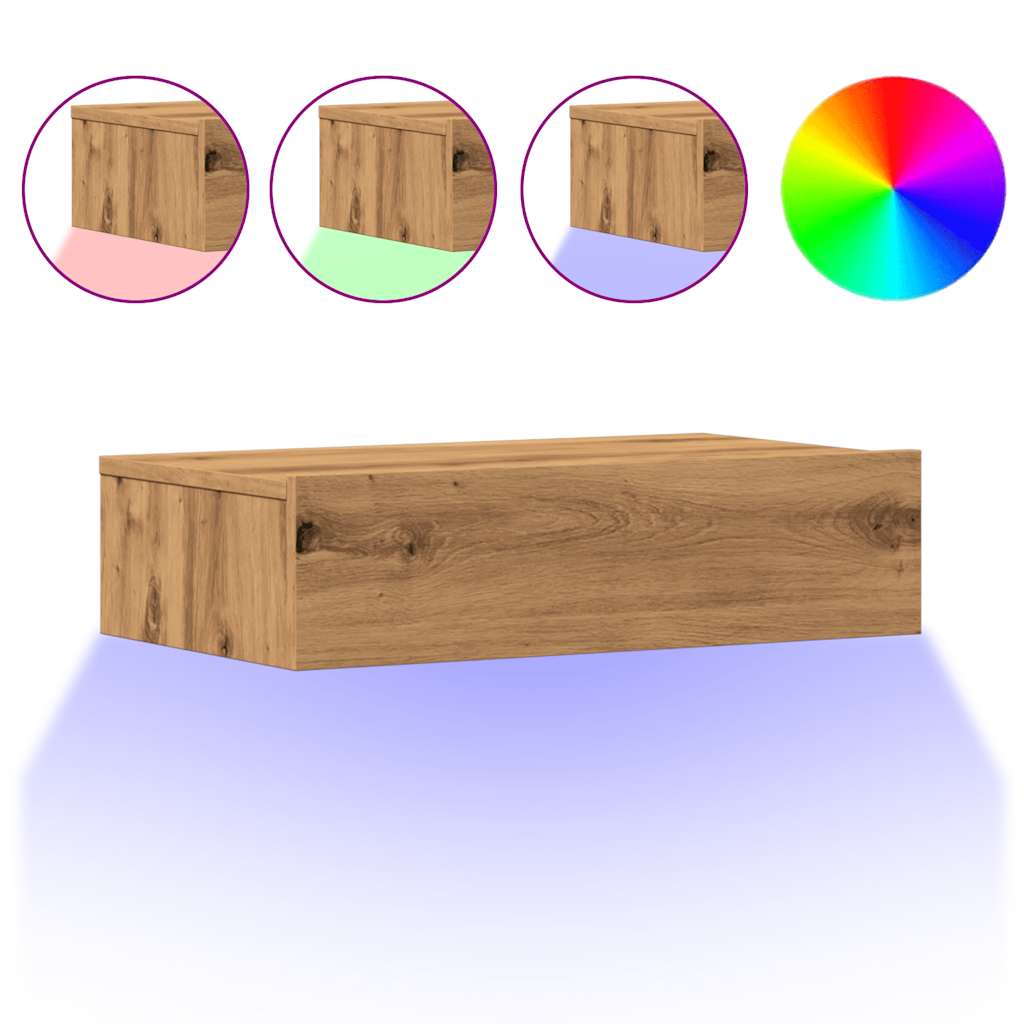 Comode TV cu lumini LED 2 buc., stejar artizanal, 60x35x15,5 cm