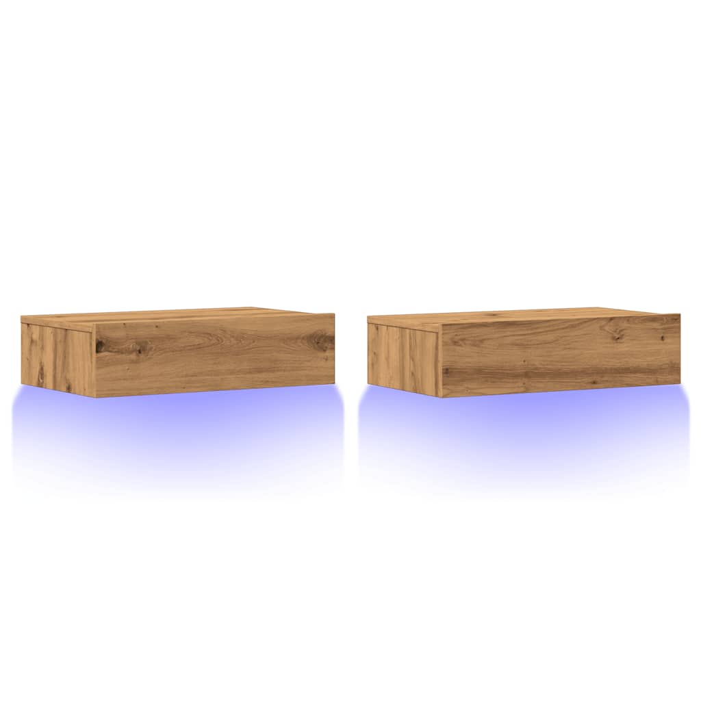 Comode TV cu lumini LED 2 buc., stejar artizanal, 60x35x15,5 cm