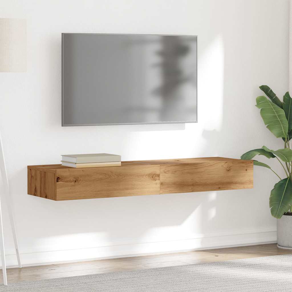 Comode TV cu lumini LED 2 buc., stejar artizanal, 60x35x15,5 cm