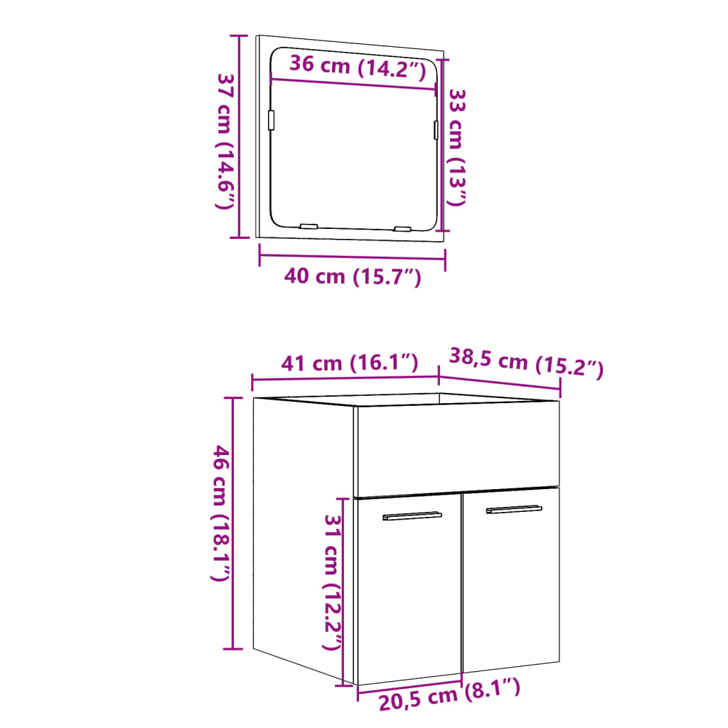 Set mobilier de baie, 2 piese, gri beton, lemn compozit