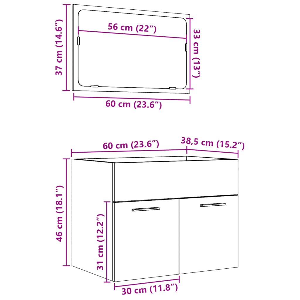 Set mobilier de baie, 2 piese, stejar sonoma, lemn prelucrat