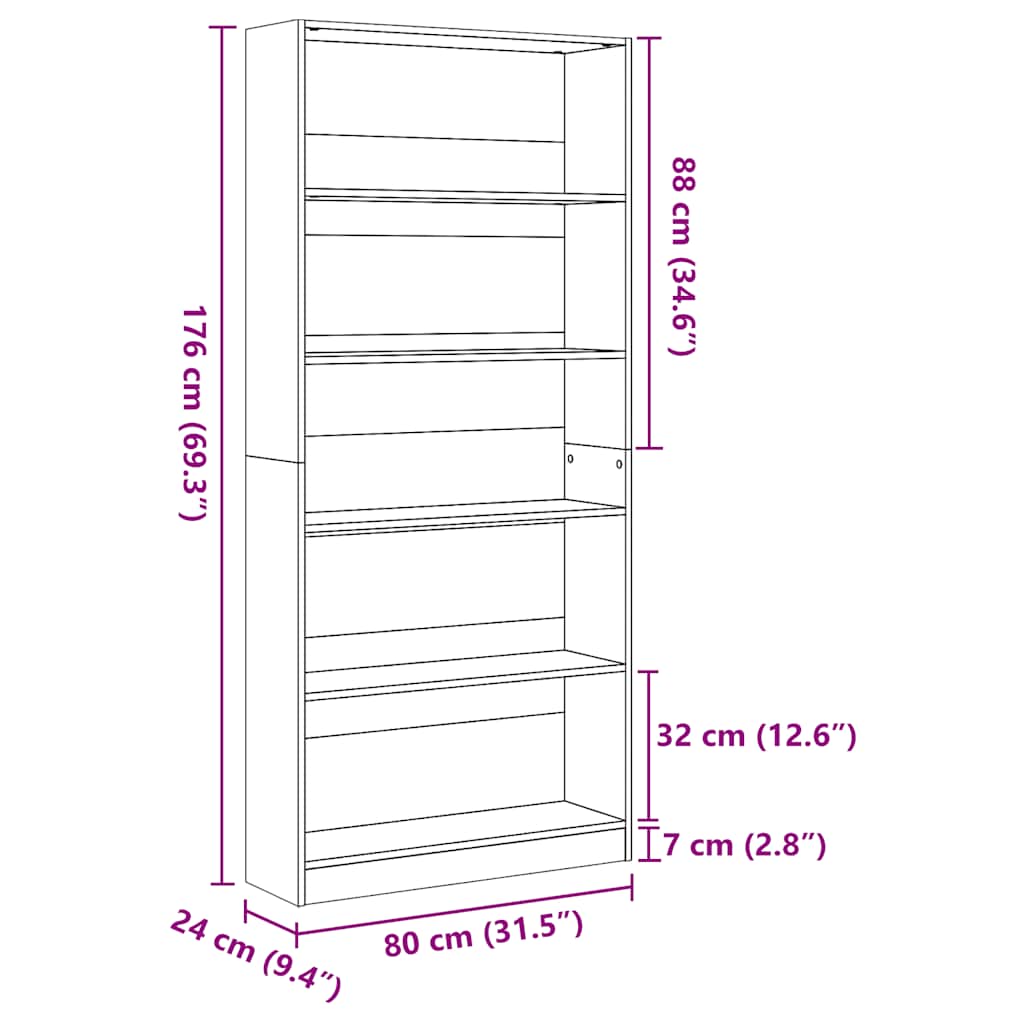 Bibliotecă, alb extralucios, 80x24x176 cm, lemn prelucrat
