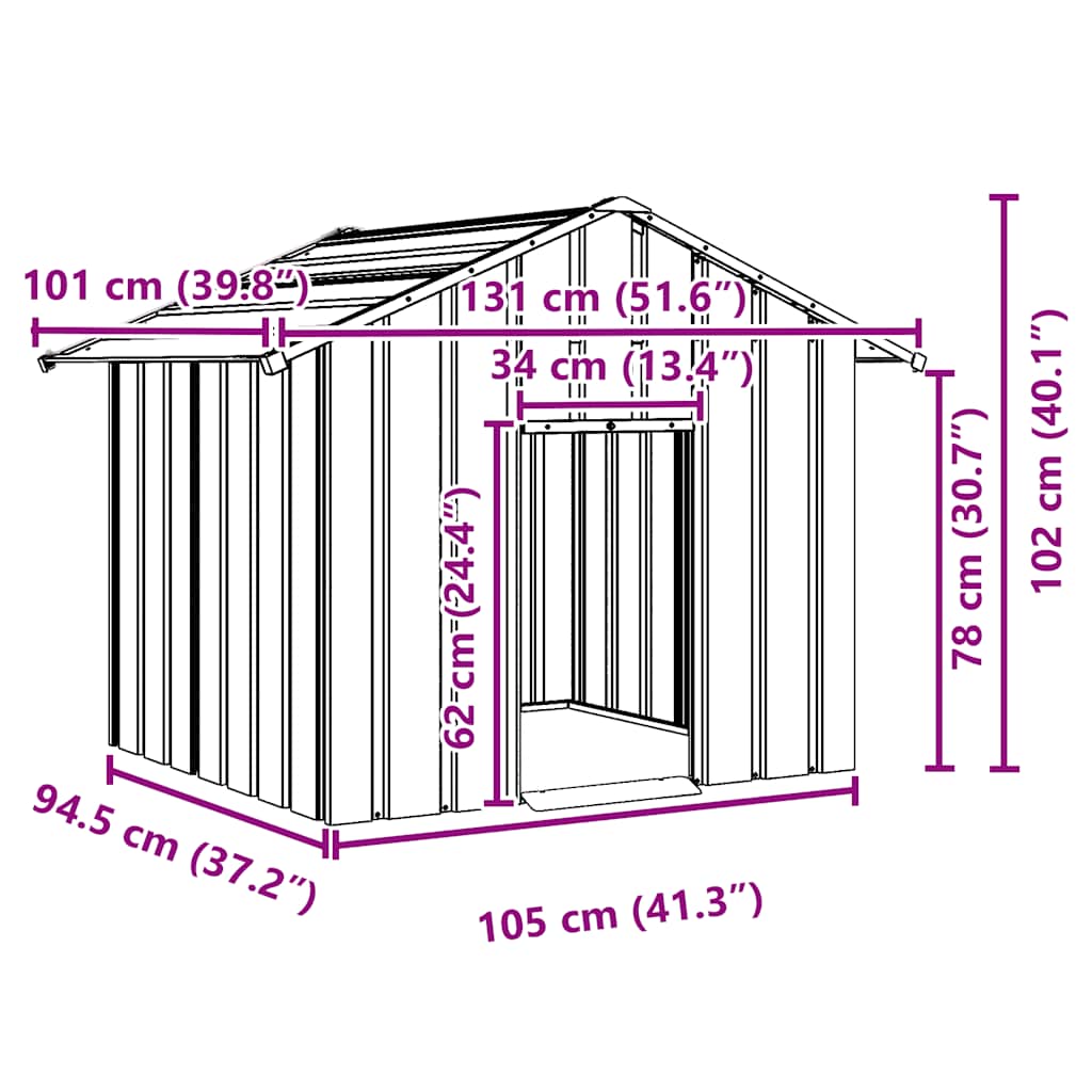 Casă pentru câini cu acoperiș 131x101x102 cm oțel galvanizat