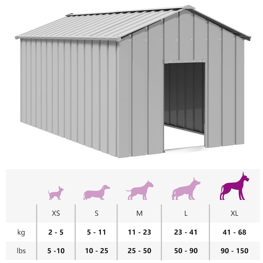 Casă pentru câini cu acoperiș 114x202x101 cm oțel galvanizat