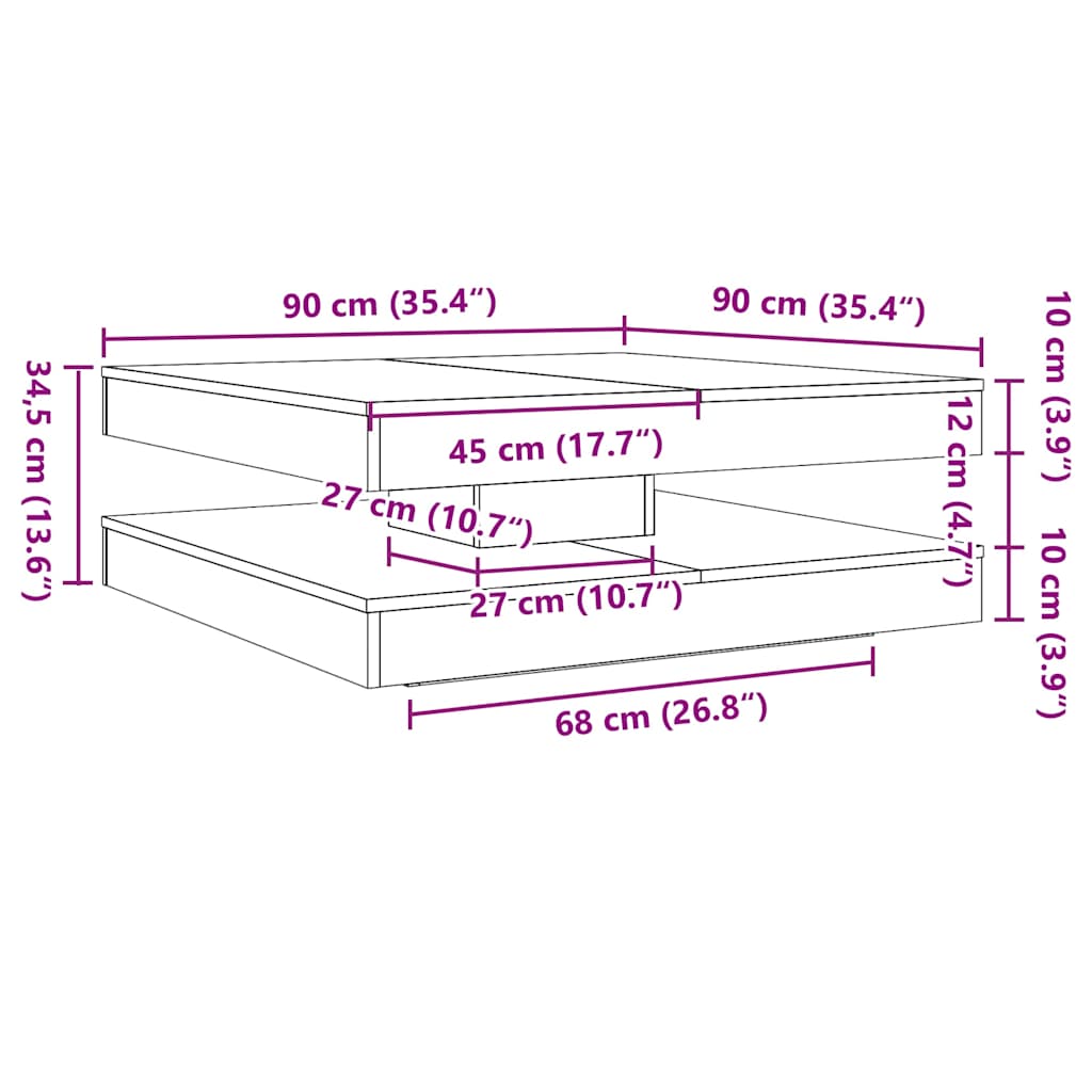 Măsuță cafea rotativă 360 grade, sonoma gri 90x90x34,5 cm