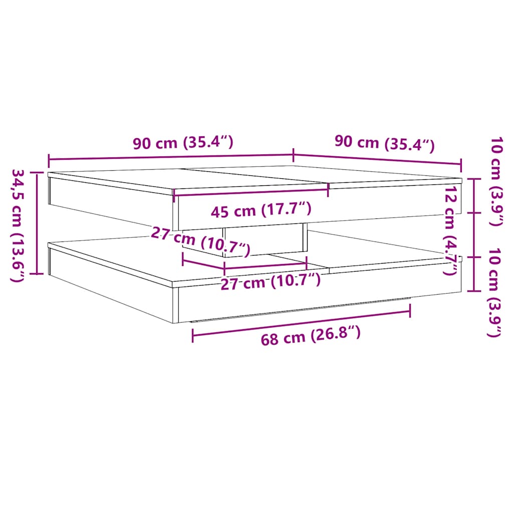 Măsuță cafea rotativă 360 grade, stejar maro 90x90x34,5 cm