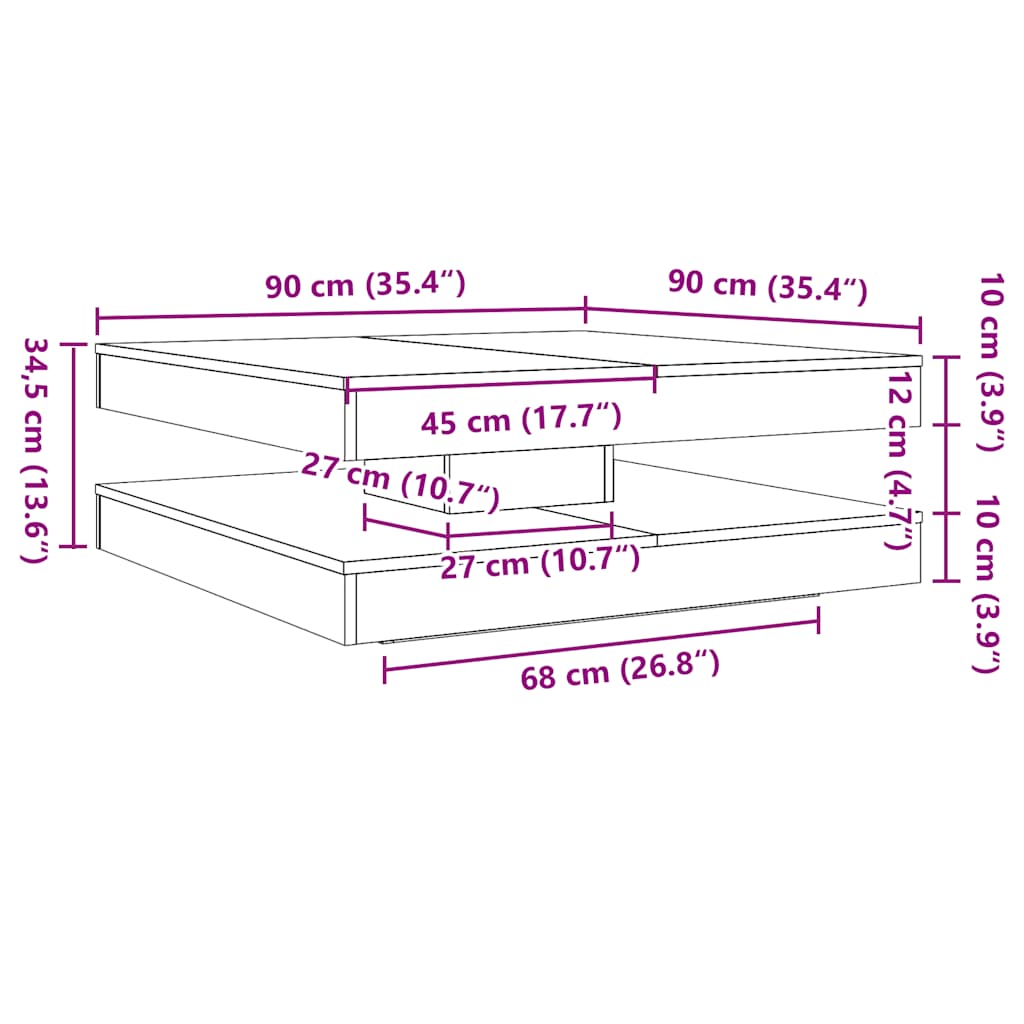 Măsuță cafea rotativă 360 grade, stejar artizanal 90x90x34,5 cm