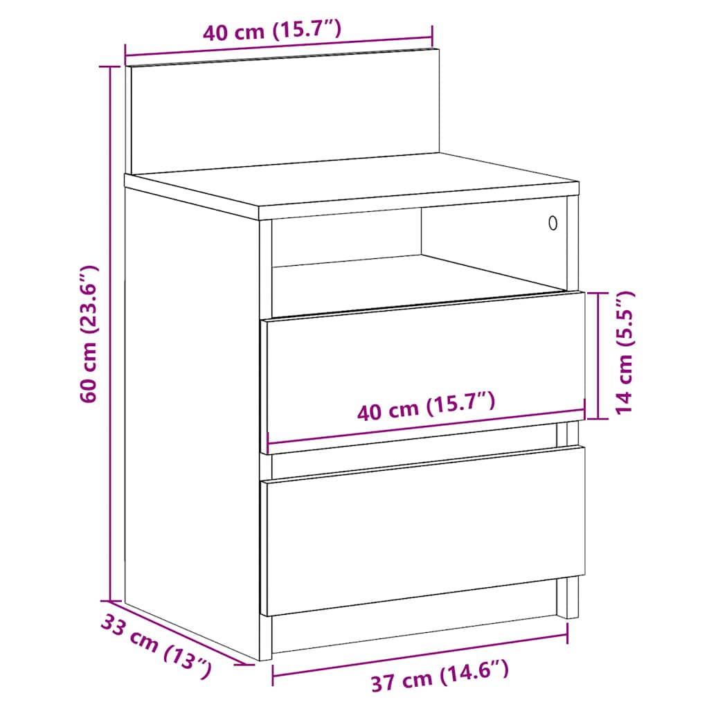 Noptiera cu 2 sertare alb 40x33x60 cm