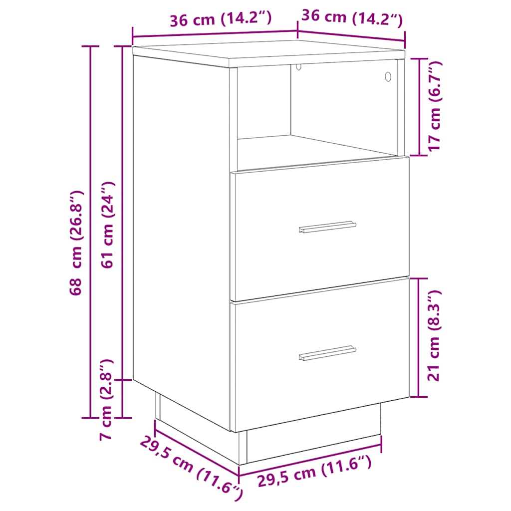 Noptiera cu 2 sertare alb 36x36x68 cm