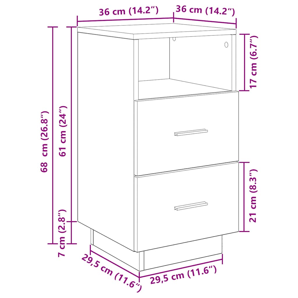 Noptiera cu 2 sertare gri beton 36x36x68 cm